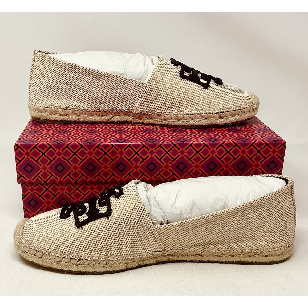 Tory Burch Espadrilles Ines Canvas Natural Beige/Black NIB Size 11 - Picture 3 of 10